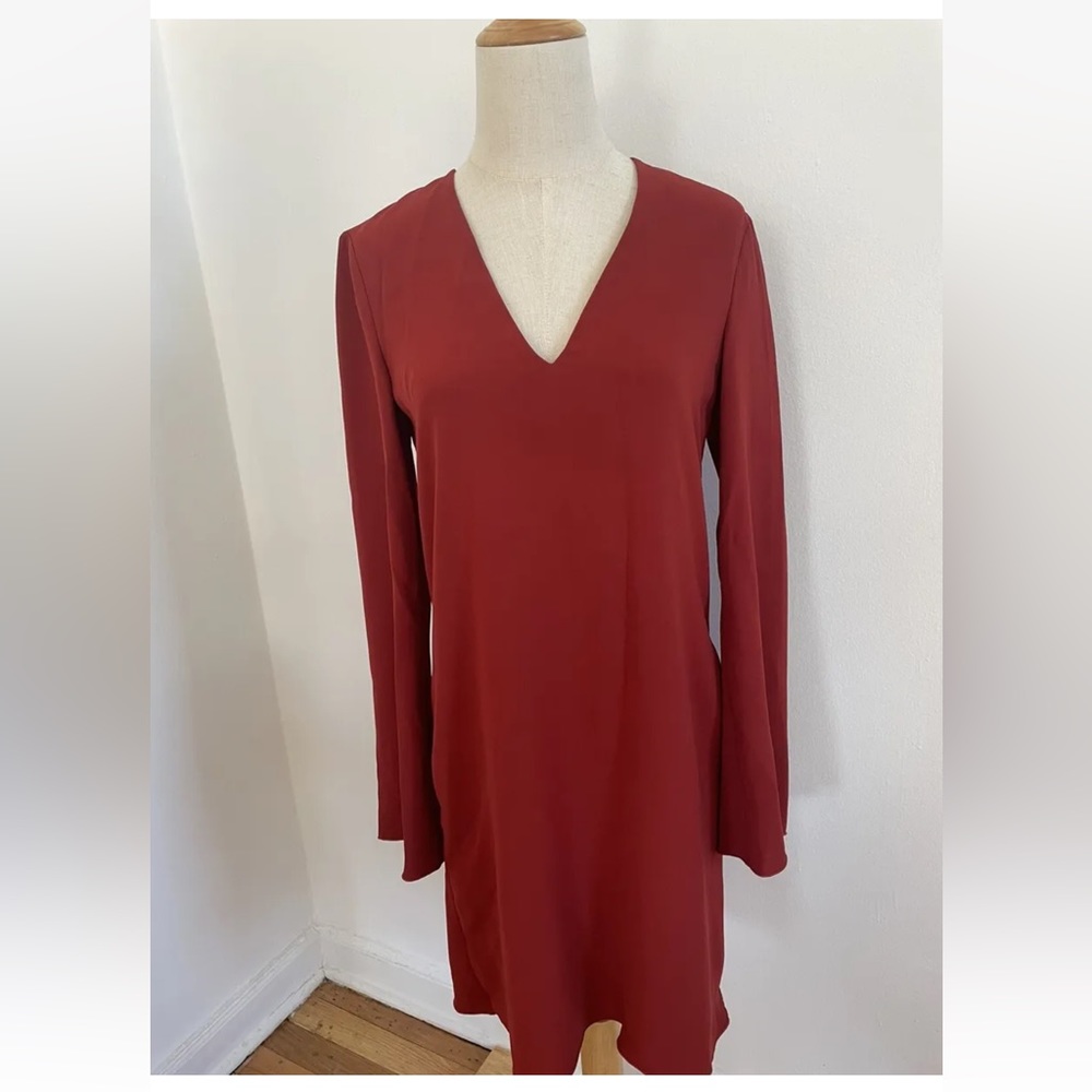 Theory Womens V-Neck Chiffon Shift Dress Red Size P